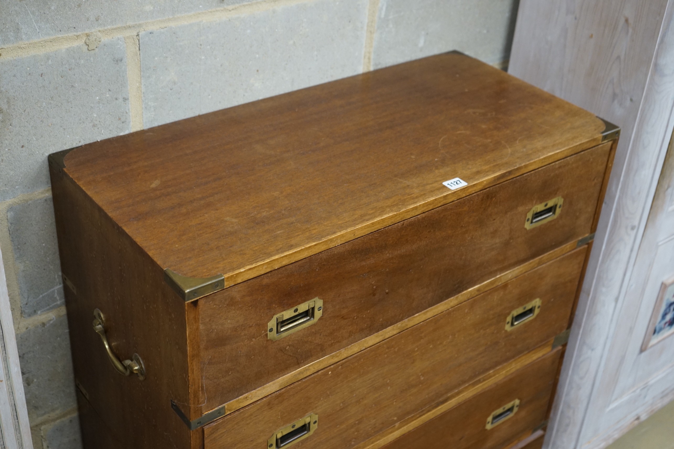 A reproduction mahogany four drawer two part military chest, width 83cm, depth 40cm, height 97cm